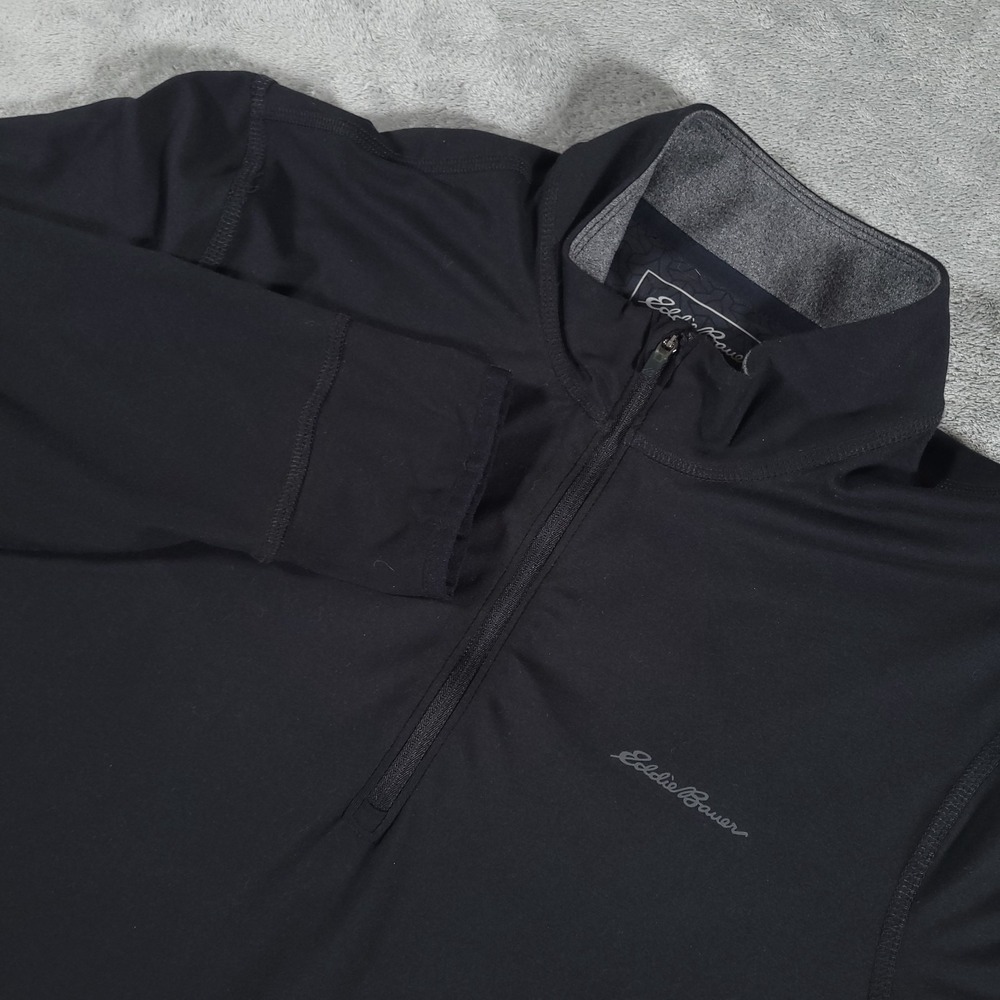 Eddie Bauer Shirt Mens Medium Black FreeHeat Pullover 1/4 Zip Active Base Layer